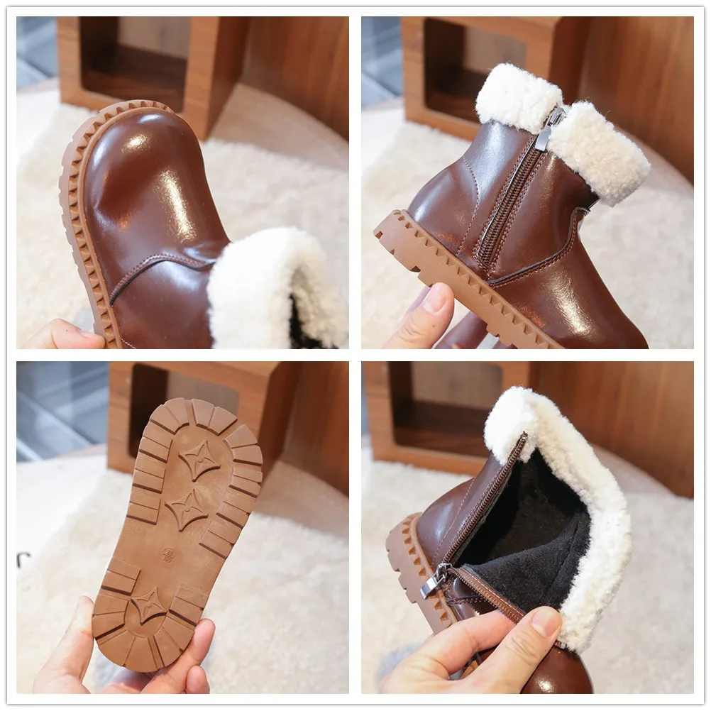 Girls Fleece Ankle Boots Soft Sole Breathable Winter School Boots
