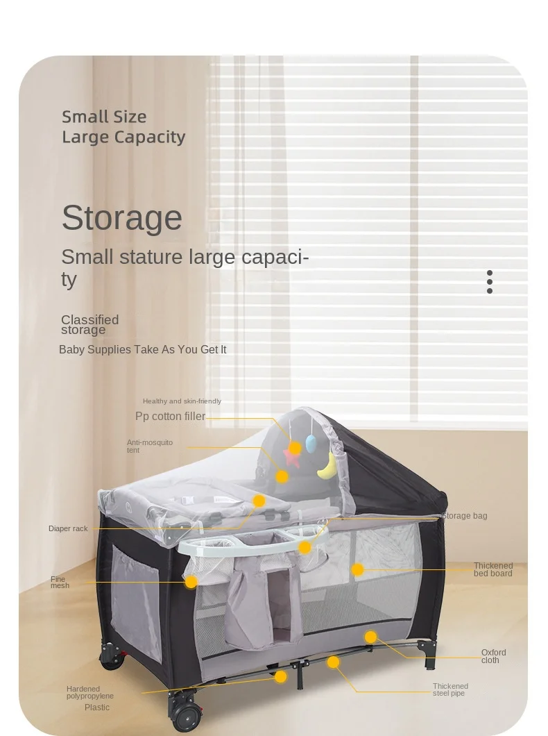 Baby Crib Newborn Multifunctional Baby Bed Foldable Cot With Diaper Table Crib Cradle with Mosquito Net Cribs Baby Playpen S4017957da7744f2a8f54a2c511619692r