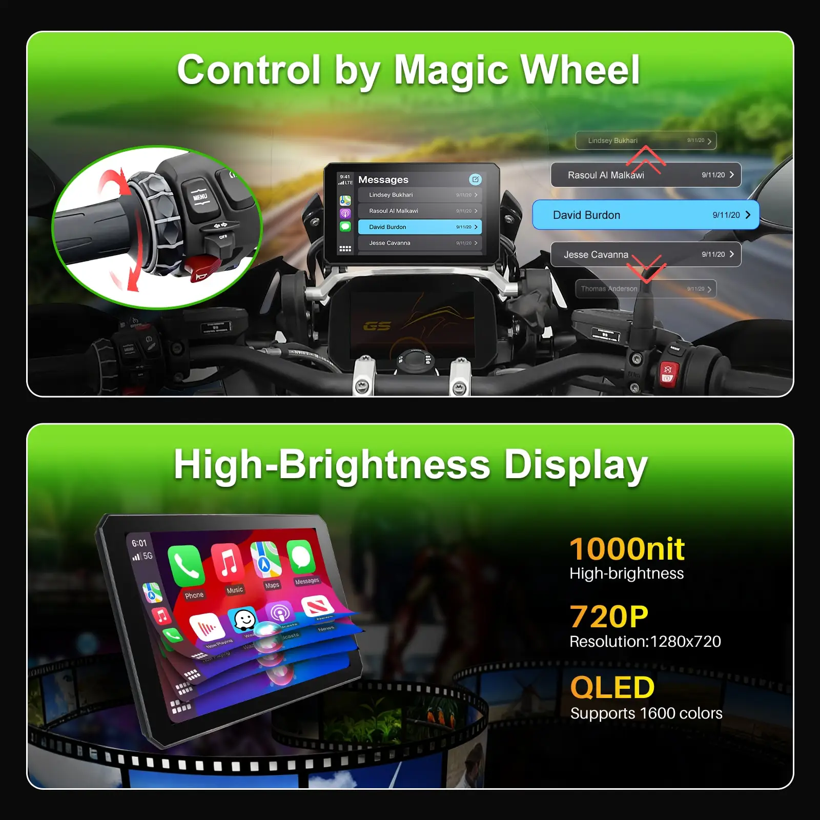 B7 MAX BMW R1200 R1250GS S1000 M1000 XR 휴대용 오토바이 네비게이터 CarPlay 안드로이드 자동 터치 야외 방수 선스크린