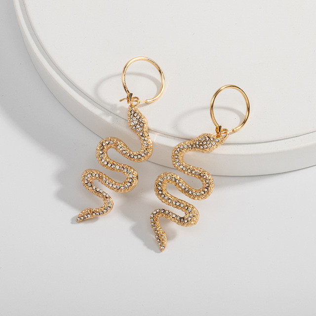 Punk Styles Gold Crystals Snake Stud Earrings for Women Party Retro Stud Earings Hip Hop Street Punk Jewelry Girl Gifts