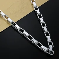 925 argent sterling classique 5MM longue boîte chaîne Bracelets collier ensemble de bijoux pour hommes mode fête accessoires de mariage cadeaux 3
