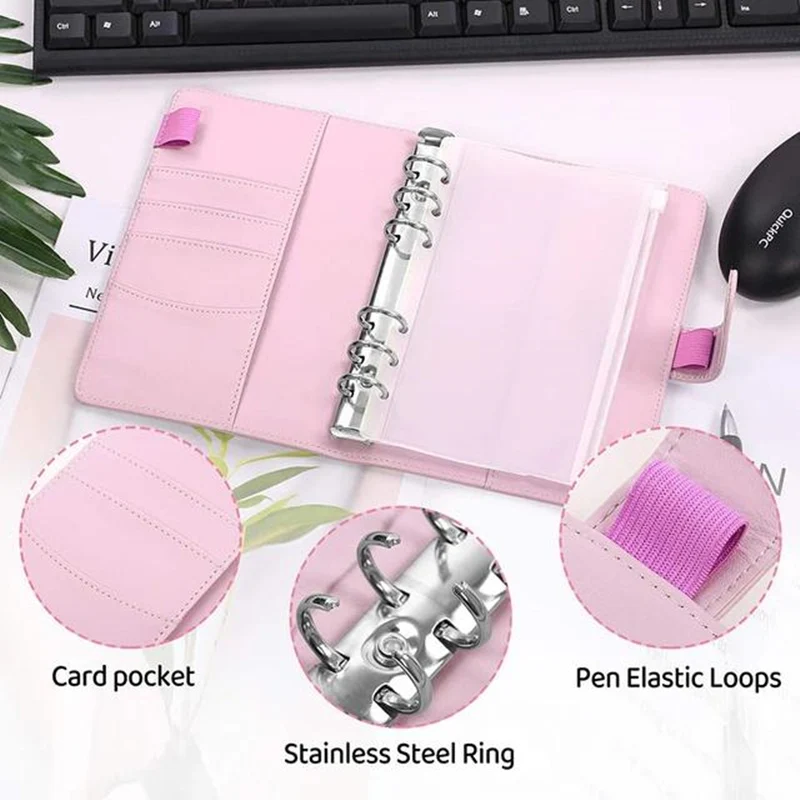 A6 PU Leather Budget Binder Notebook Cash Envelopes System Set Binder Pockets for Money Budget Saving Bill Organizer