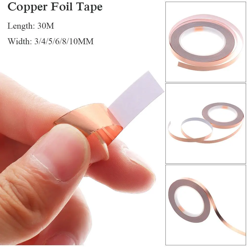 30 Meters Adhesive EMI Shielding Heat Resist Tape Single Side Conductive Copper Foil Tape Strip 3mm 4mm 5mm 6mm 8mm 10mm adhesive tape copper foil tape