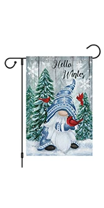 hello winter gnome garden flag