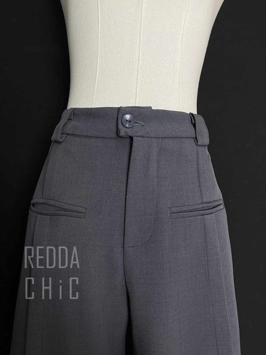 REDDACHiC Modern Women's Pleated Wide Leg Pants Plus Size Casual Slant Pocket Draped Long Suit Trousers Work Office Lady Bottoms