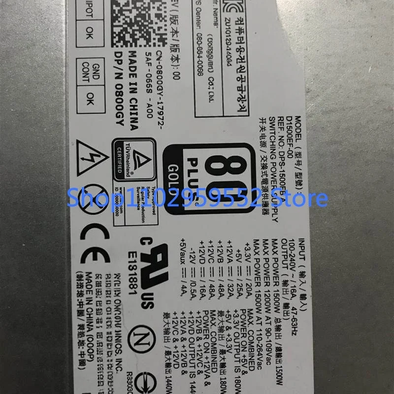 R8 R10 Area 51 1500W 전원 공급 장치 D1500EF-00 800GY 0VK3T용 1개