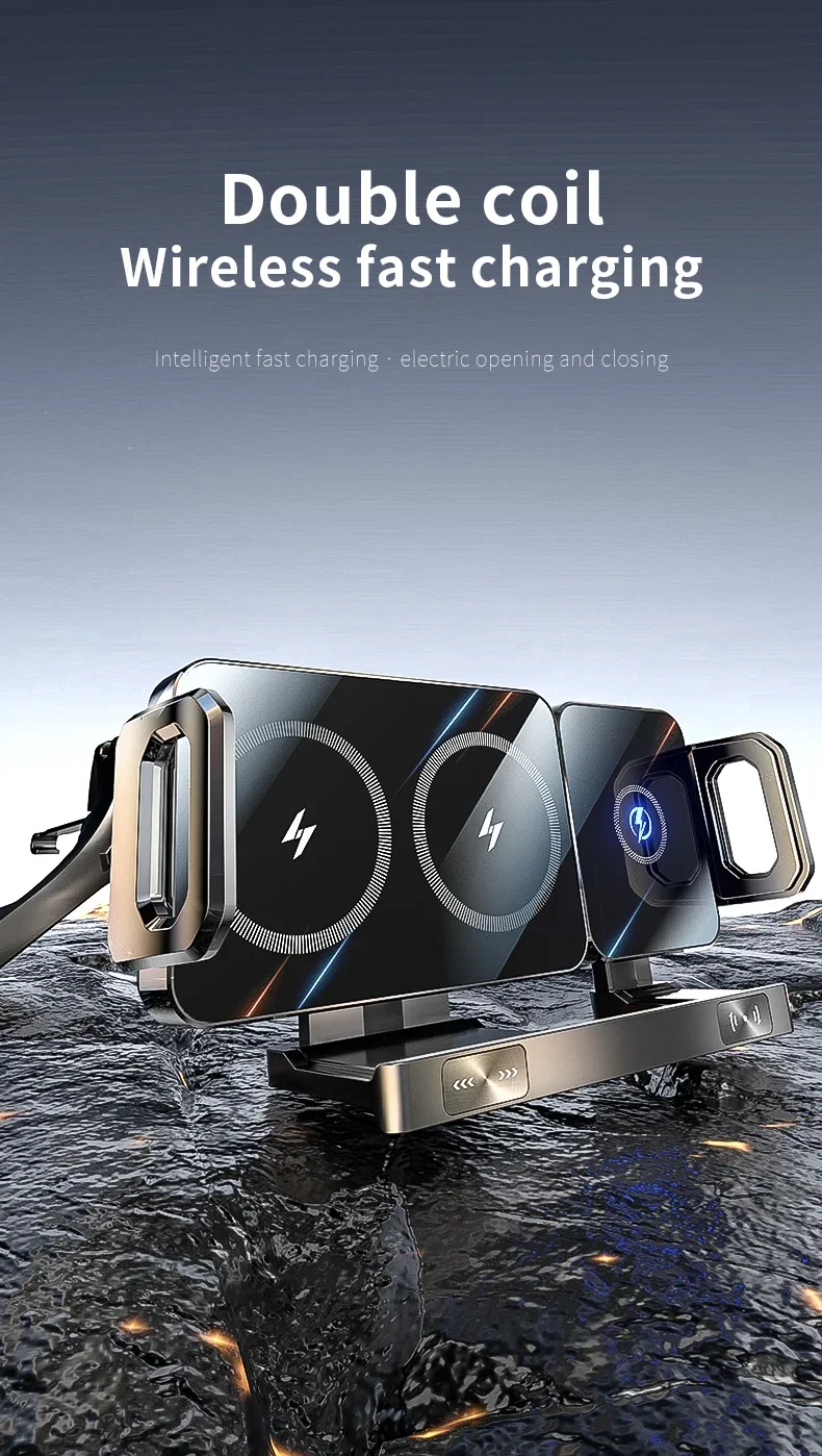 Automatic Dual Coil Wireless Charger For IPhone Samsung Galaxy Z Fold 2 Flip 4 3 Phone Holder Car Fast Charging Station_voghion.com