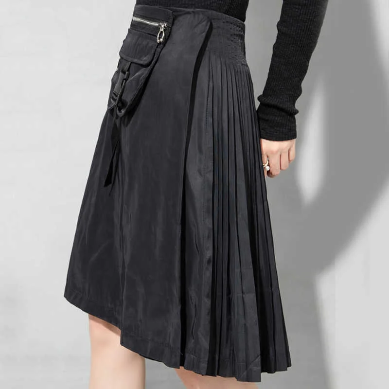 Bolsos com Zíper Metade do Corpo Cintura Elástica Alta Preto Plissado Irregular Saia Feminina Moda Nova Primavera Verão 2022 1dd6714 Eam 13 com zíper irregular metade do corpo saia