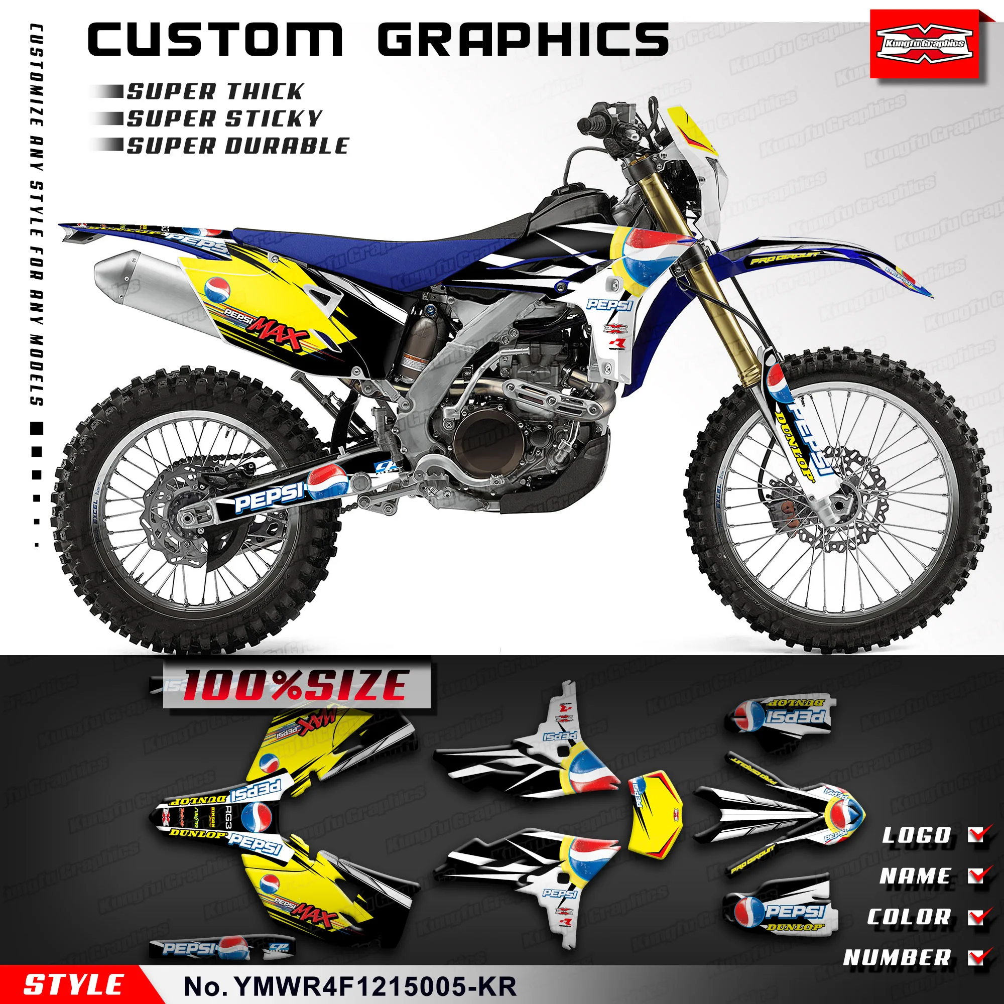 

KUNGFU GRAPHICS MX, наклейки, индивидуальный Набор наклеек для Yamaha WR450F 2012 2013 2014 YMWR4F1215005-KR