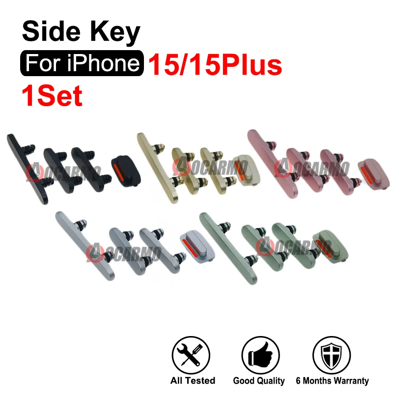 1Set Side Key Power Volume Buttons Black Yellow Pink Blue Green Replacement Parts For iPhone 15 15Plus