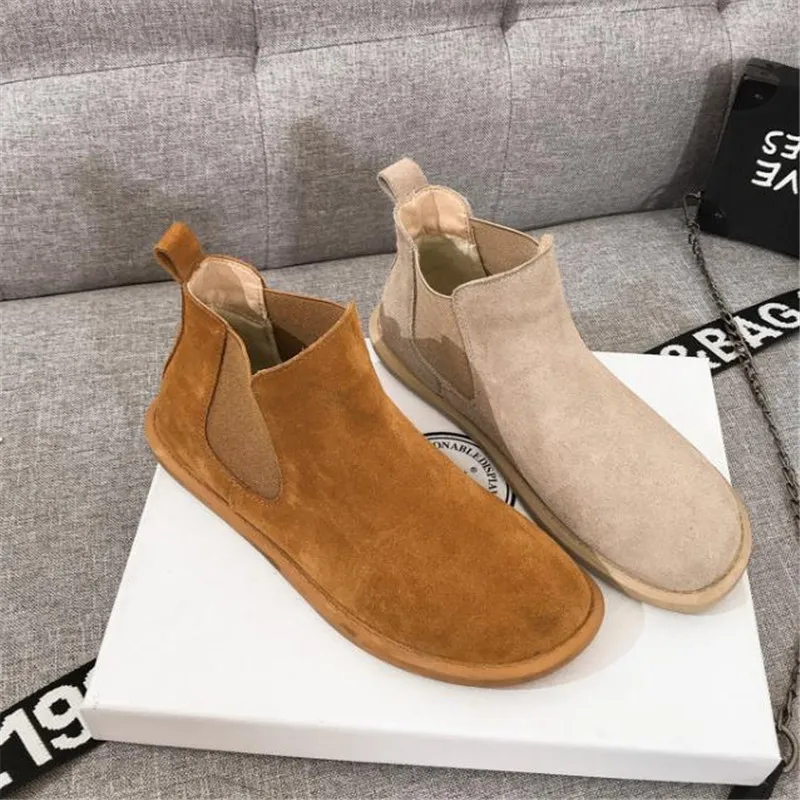 YeddaMavis Brown Leather Chelsea Boots Women Vintage Martens British Casual High Top Shoes Breathable Ankle Boots Walking Shoes