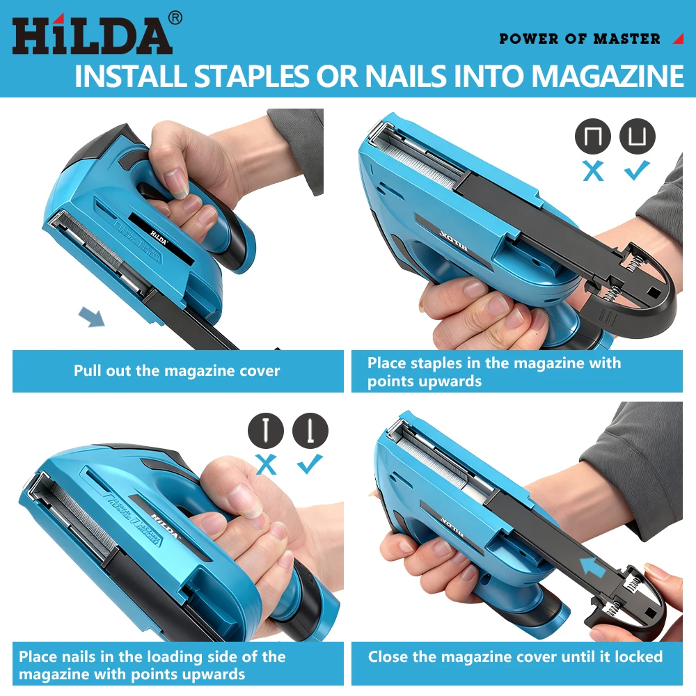 HILDA 2 in 1 에어 네일건 전동 네일건 휴대용 가구용 공압 네일건 DIY 도구 (스테이플 2000개 포함) LED 라이트