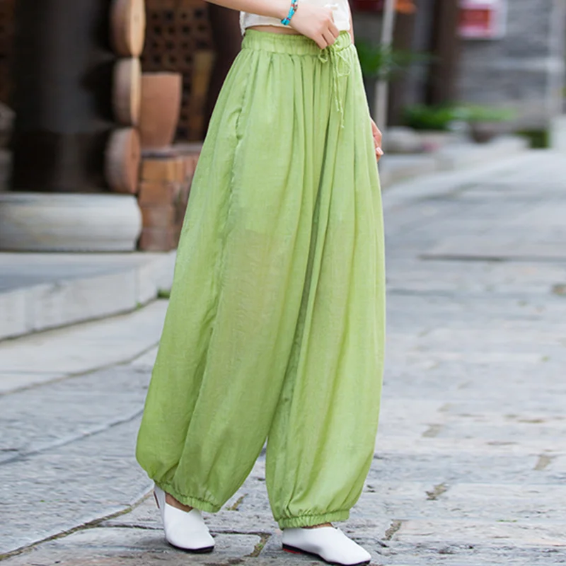 Vintage  Yoga Clothes Cotton  Linen Women High Waist Pants Baggy Loose  Large Oversized Size Women's Cargo Trousers Wide Leg