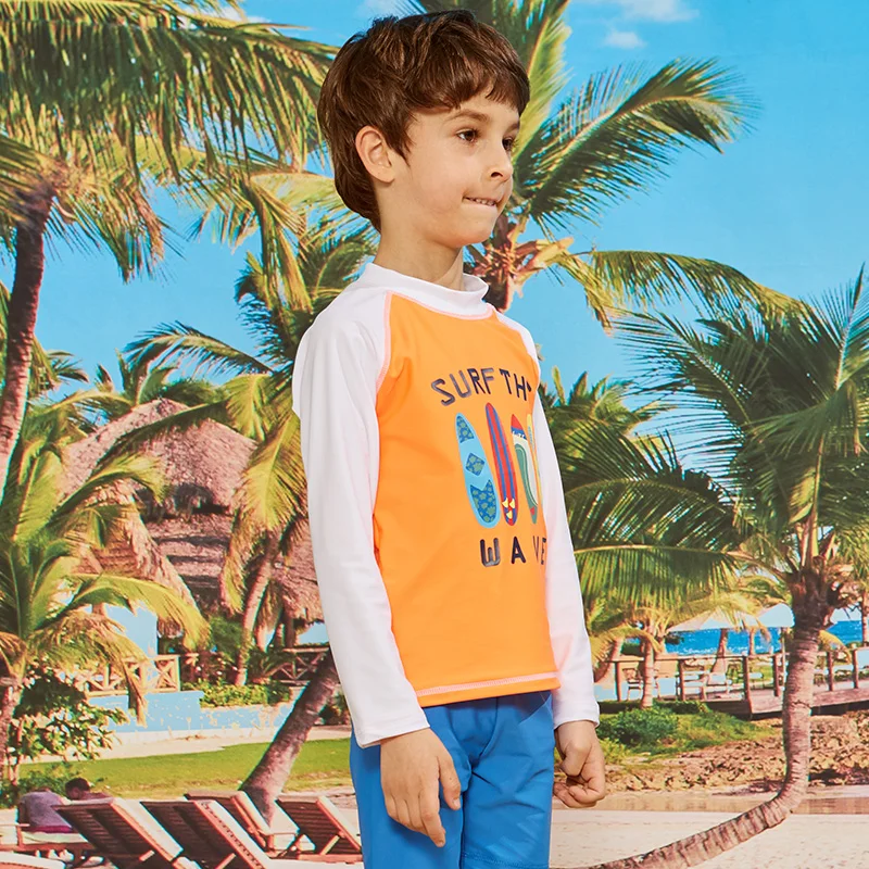 Long Sleeve Rashguard Boys Kids Swimwear Sun Shirts UPF 50+ Swimsuit Children Swim Rash Guard Beach Wear