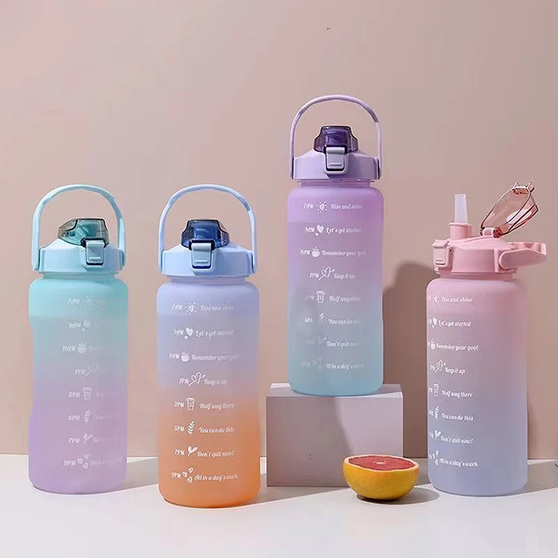 2 Liter Large Capacity Sports Water Bottle Leak Proof Colorful Plastic Cup Drinking Outdoor Travel Portable Gym Fitness Jugs