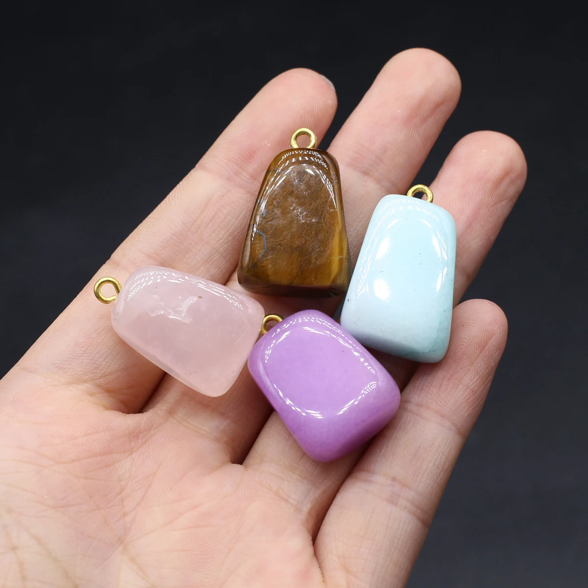 15PCS Natural Semiprecious Tiger Eye Stone Rose Quartz Irregular Shape Pendant Jewelry Making DIY Necklace Accessories Gift