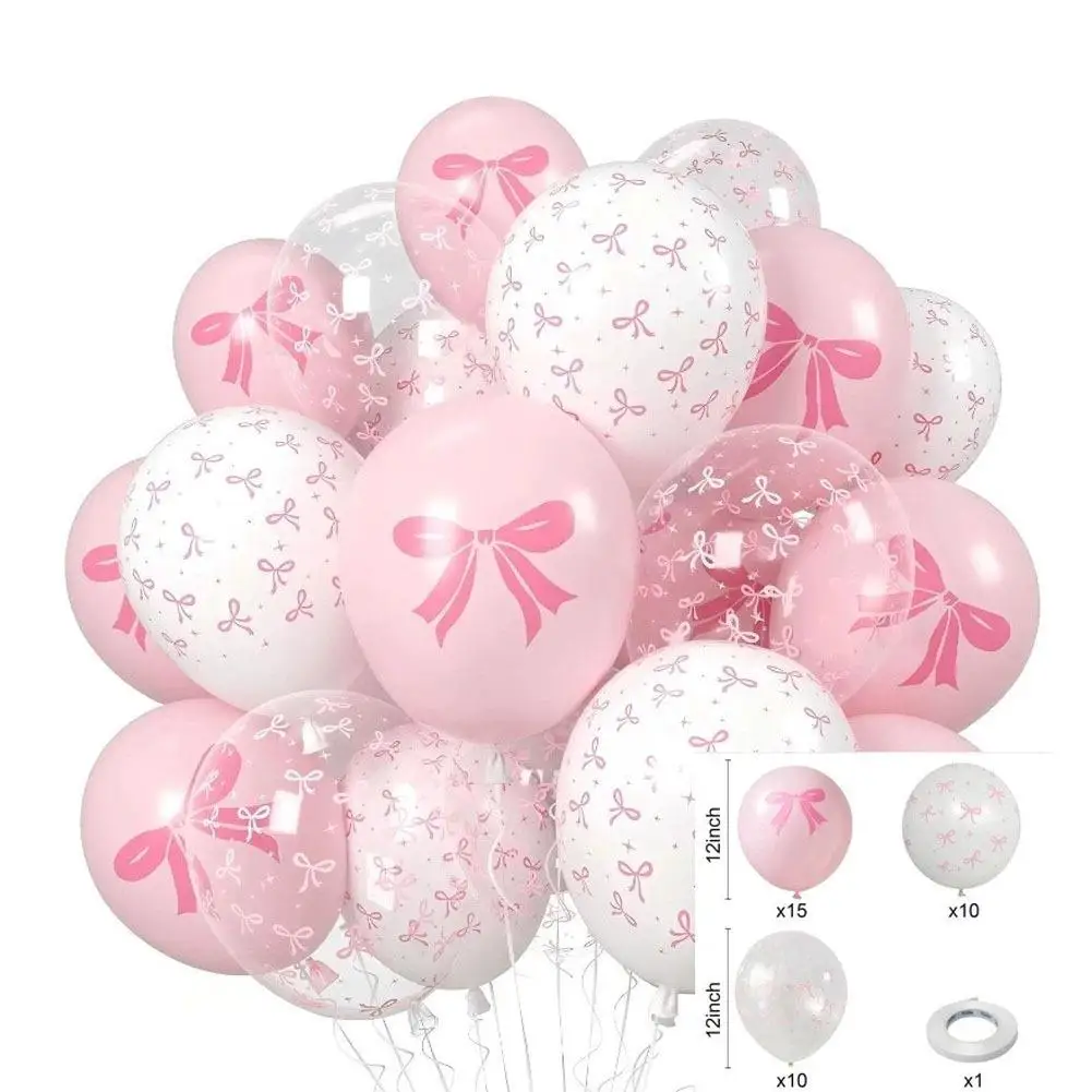 60-30 Stück Schleifendesign Latexballons 12 Zoll Weiß Rosa Schleifenmuster Ballons für Mädchen Geburtstagsfeier Babyparty Hochzeitsdekoration – Detail 13