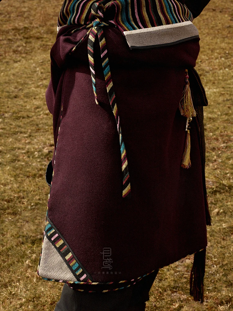 Design Tibetan Clothing Male Dark Red Color Robe Ethnic Style Travel Photography Tibet Tourism New