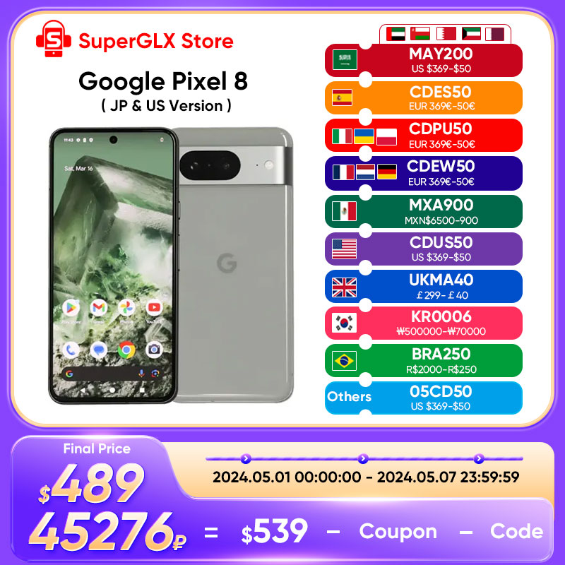  2023 New Original Google Pixel 8 5G Google Tensor G3 8GB RAM 128GB/256GB ROM With Advanced Pixel Camera - Obsidian, Hazel, Rose 