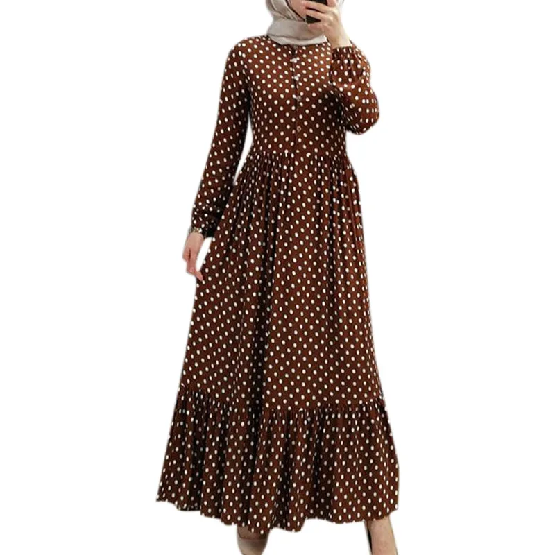 2023 New Islam Abaya Dress Print Abayas for Women Polka Dot Loose Elegant Long Skirt Kaftan Isamic Clothing Europe and America
