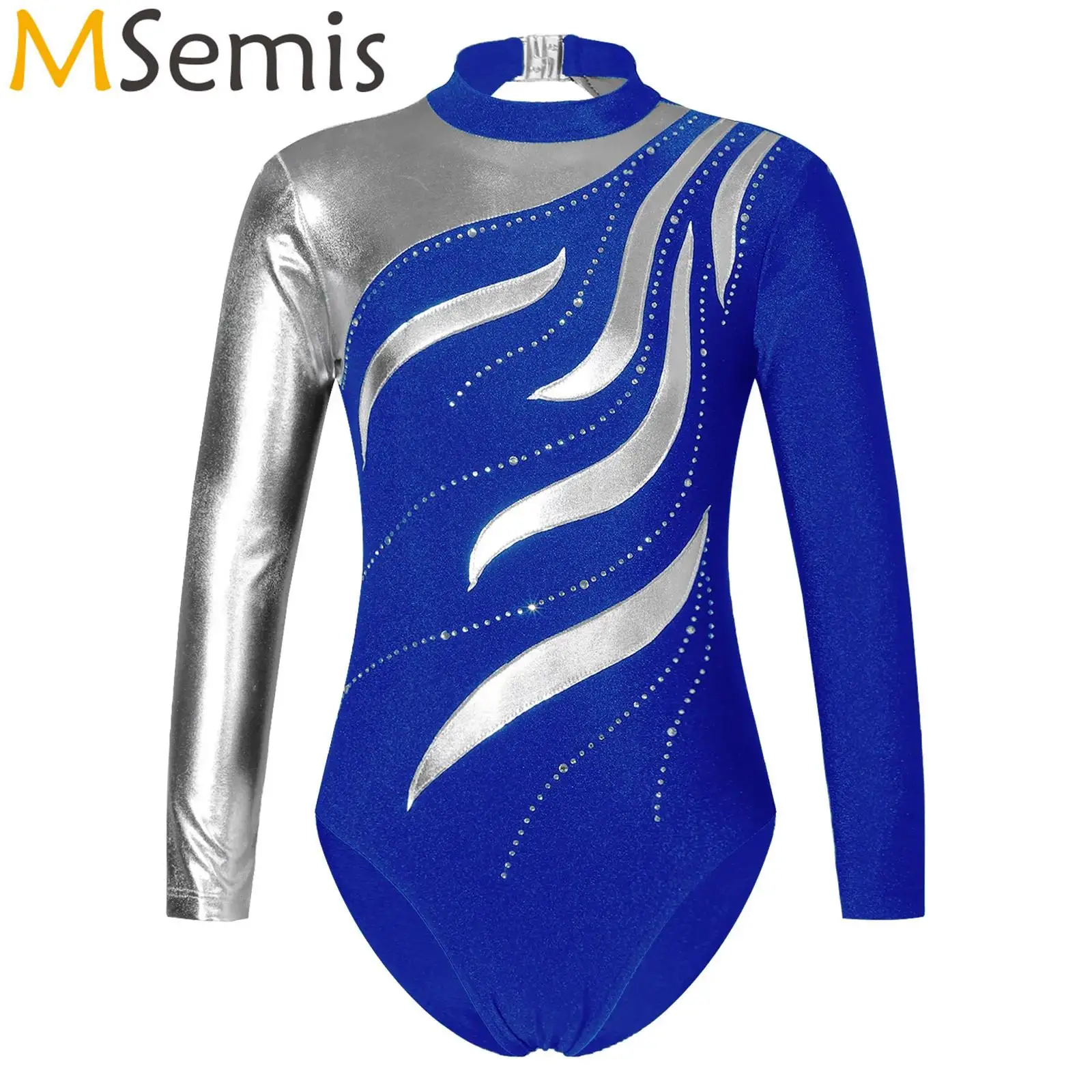 

Kids Girls Shiny Rhinestones Gymnastics Ballet Dancewear Figure Skating Jumpsuit Cutout Back Leotard Dance Performance Costume