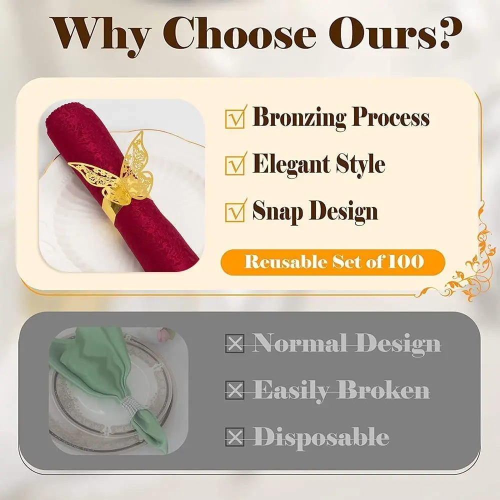 100/50Pcs Napkin Rings For Wedding Party Dinner Table Decor