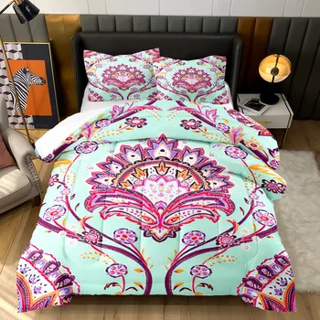 보헤미안 럭셔리 3D 2/3pcs Boho 만다라 침구 세트 트윈 퀸 킹 사이즈 이불 이불 커버 Pillowcase 홈 섬유