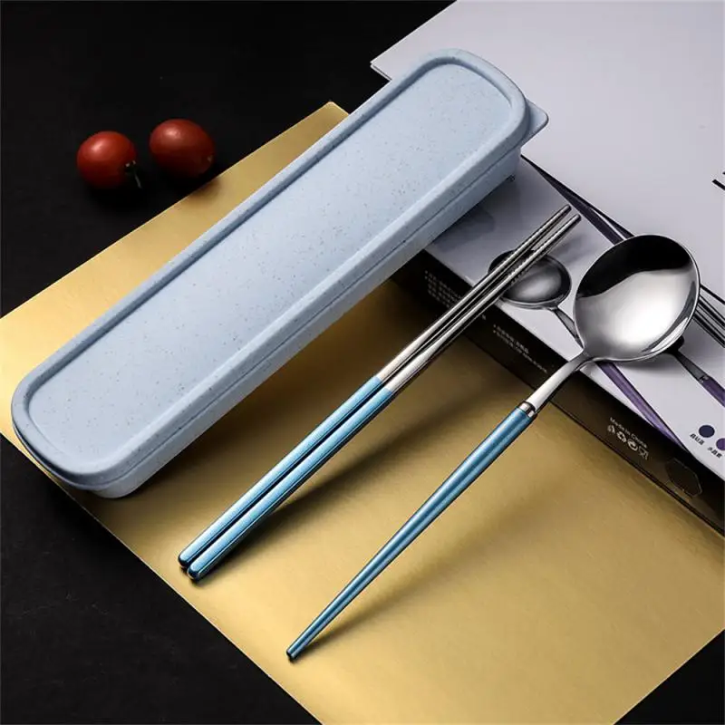 304 Portable Cutlery Set Dinnerware Tableware Set High Quality Stainless Steel Fork Spoon Chopsticks Travel Flatware With Box