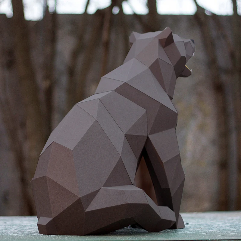 58cm Sitting Bear Paper Model Home Room Ornaments DIY Art Papercraft Hallway Decorations Sculpture Props 3D Puzzles Origami Gift