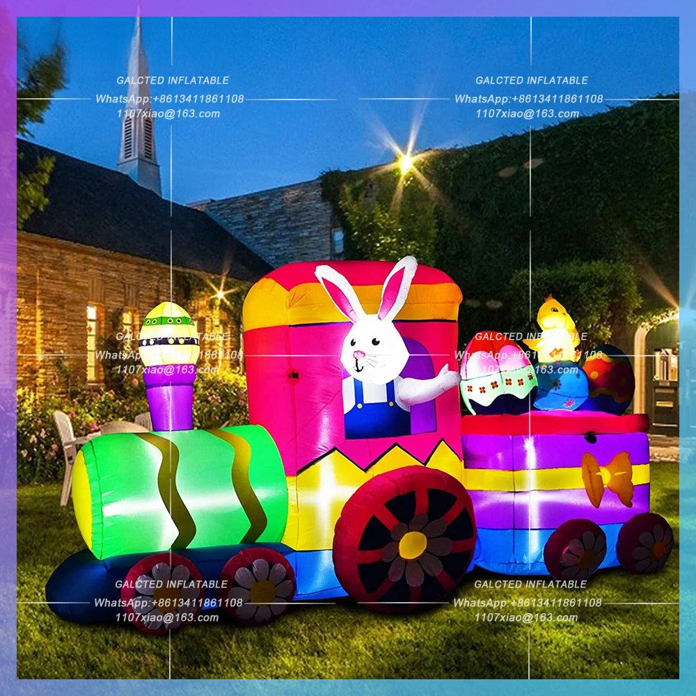 부활절 풍선 토끼 기차 야외 블로우 성형 휴일 파티 디스플레이 다채로운 마당 잔디 파티오 장식 점보