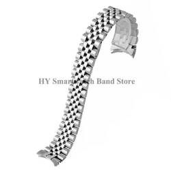Elegant Stainless Steel Watch Strap with Folding Buckle and Curved End Design - 20mm (Silver)
