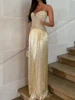 Sexy Off Shoulder Sleeveless Suspender Dress Women's Elegant High Waist Slim Tassel Long Dress Fashion Draped Solid Long Dress 1