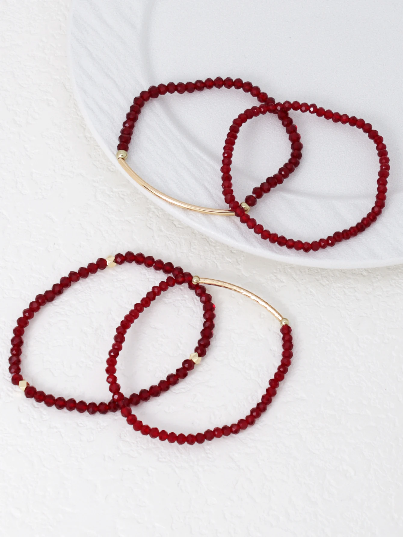 Retro Red Crystal Beads Bracelet Set for Women