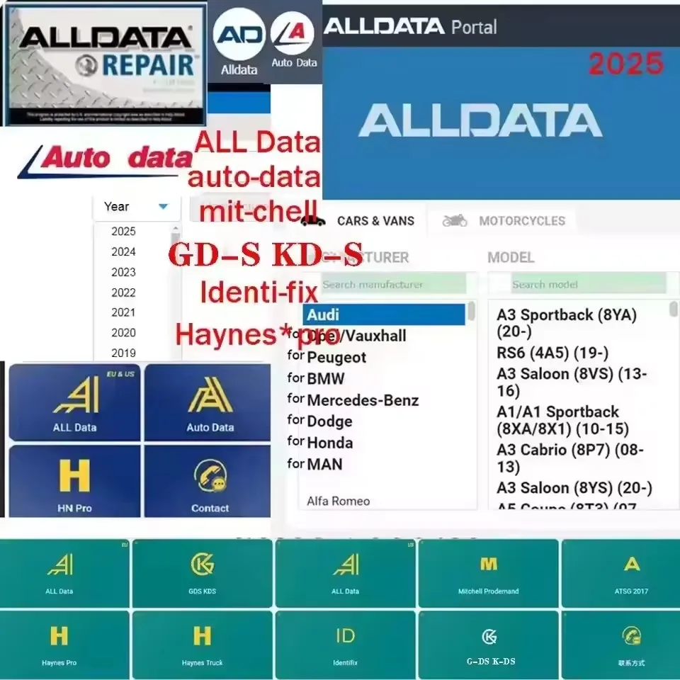 2025 para datos de automóvil Alldata Conta en línea Software de reparación de taller Todos los datos Haynes Compatible AASS