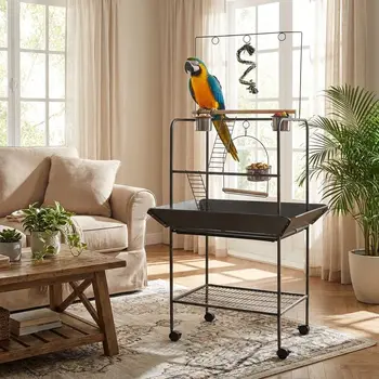 Wheeled Parrot Playground Stand with Swing 1