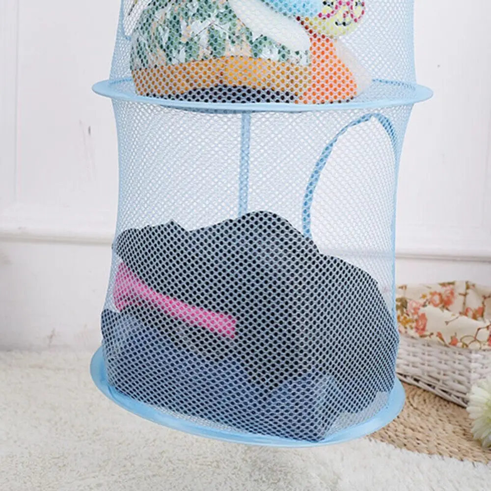 Portable Home Organizer Bag 4 Girds Clothes Storage Basket Folding Basket Teddy Hammock Net Storage Hanging Bag 4