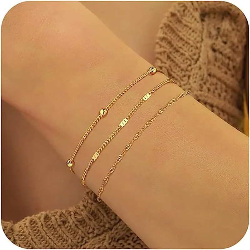 Adoyi Set Di 5 Braccialetti A Catena Oro E Argento Per Donne - Placcati 14K/18K, Regolabili E Impilabili