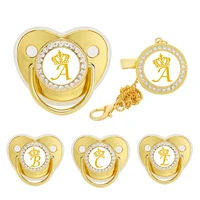 2023 New Baby Luxury Pacifier Crown Name Initials Personalized Pacifiers Chain Clip Set Toddler Newborn Nipple Baby Shower Gifts 1