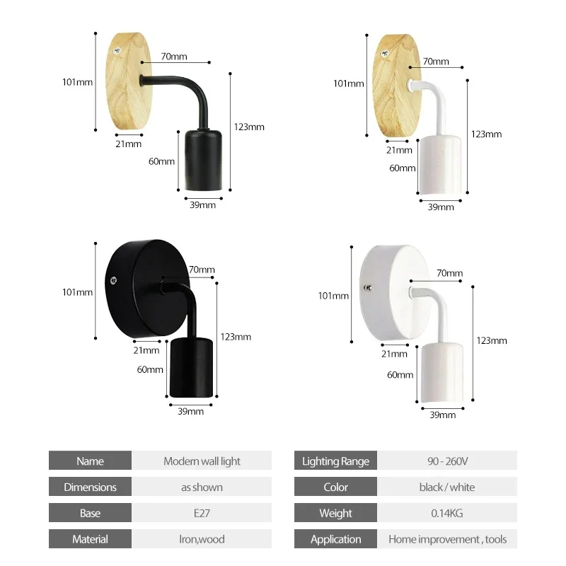 Description Picture 4 of itemPorch Lights DC Wiring Wall Light E27 85-265V Iron/wood Panel Indoor Outdoor Lighting Bedroom Living Room Home Decor Wall Lamp