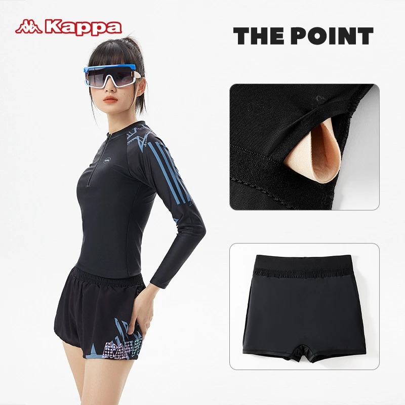 Women Two Pieces Long Sleeve WaterProof Outdoor Beach Surfing Swim Shirt Trunks Bathing Glasses Cap Female Quick-Dry SwimWear