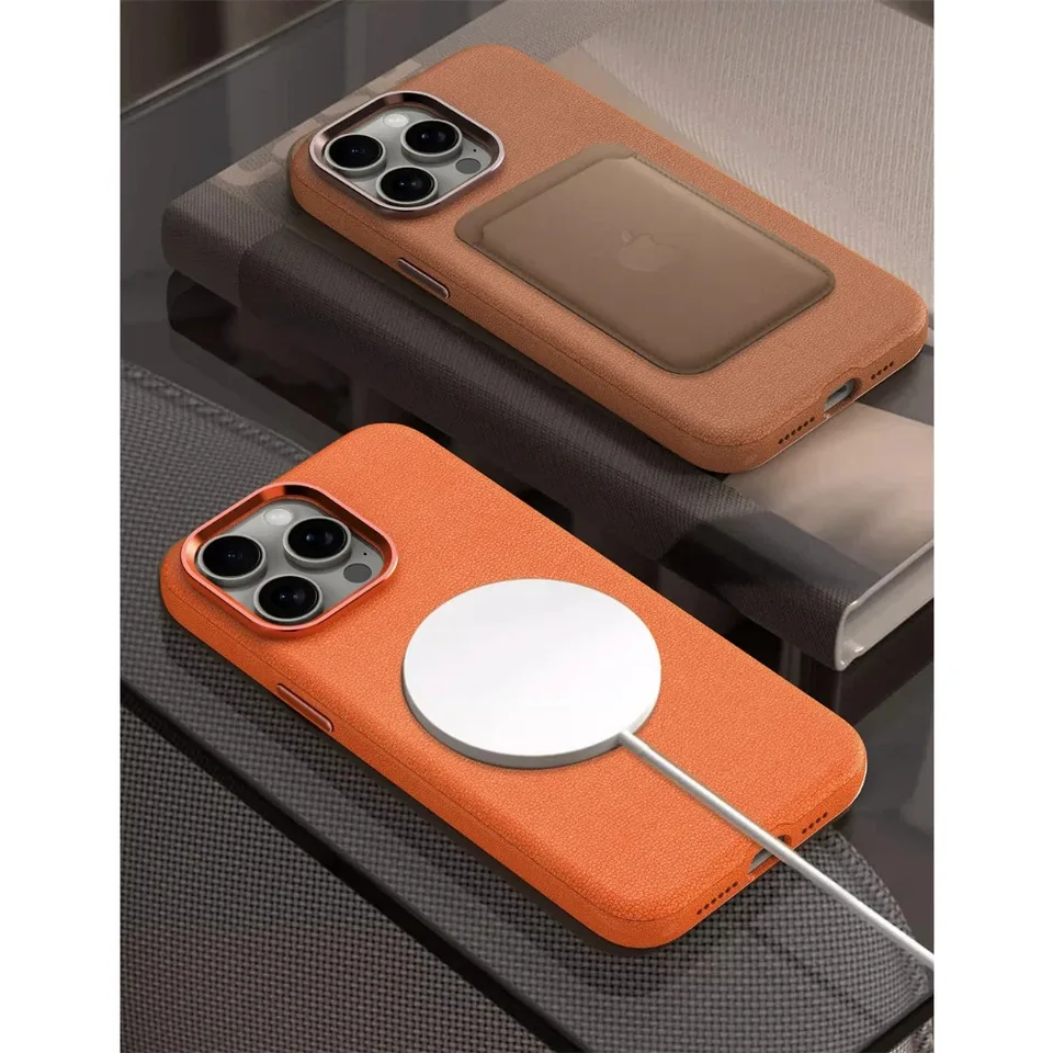 GRECAZO Magnetic Slim Case Fit for iPhone 15 Pro Max Phone Case 6.7(2023) Ultra-Thin Lightweight Durable Frameless Matte Hard MagSafe Cover Case with Pull Ring Shockproof Non Slip Rope-Orange