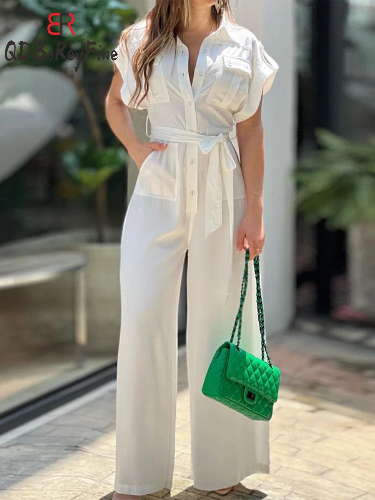 Pale Summer Jumpsuit White Summer Women Jumpsuits Elegant Short