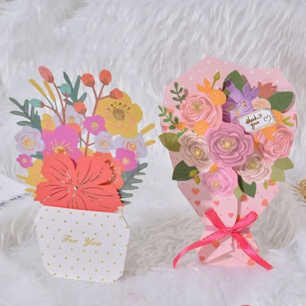 Greeting Cards 3D Blessing Bouquet Card Pop Up Thank You Gifts Mother's Day Anniversary Decorations