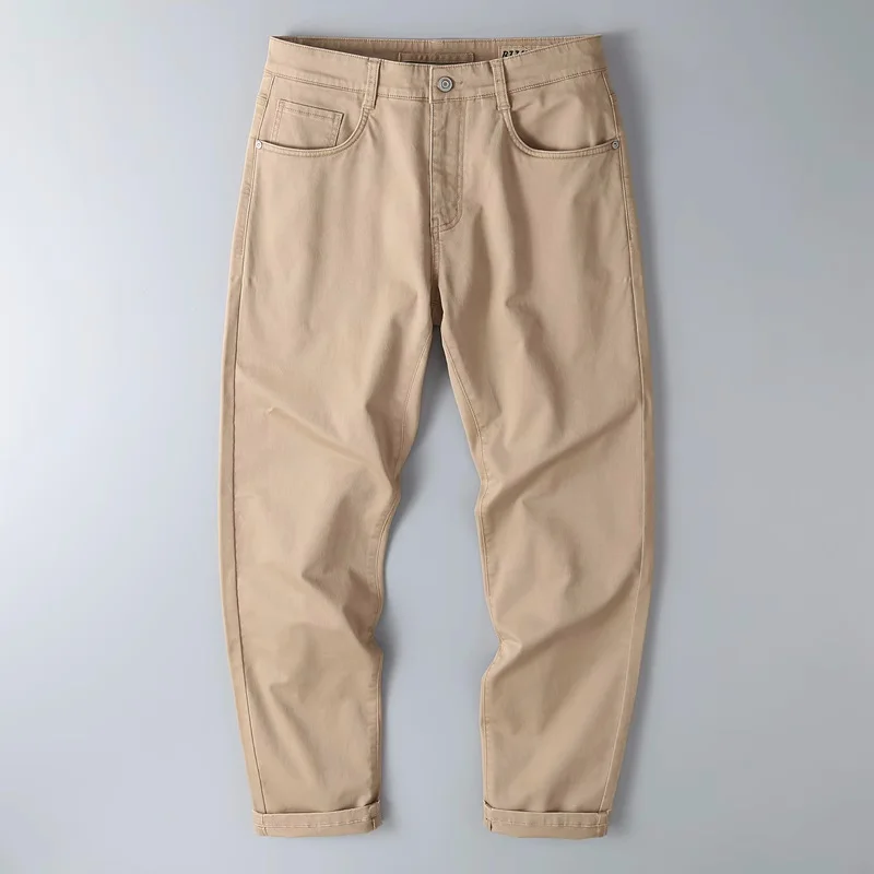 Men's Autumn/Spring Stretchable Casual Pants, Solid Color Cotton Straight Full Length Cargo Pants, Fashion All Match Pants