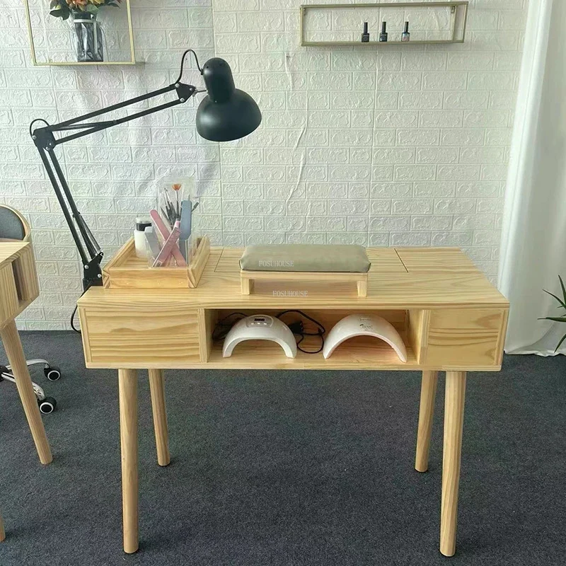 Japanese Retro Professional Manicure Table Beauty Salon Solid Wood Nail Tables Storage Vacuum Cleaner Double Manicure Table A