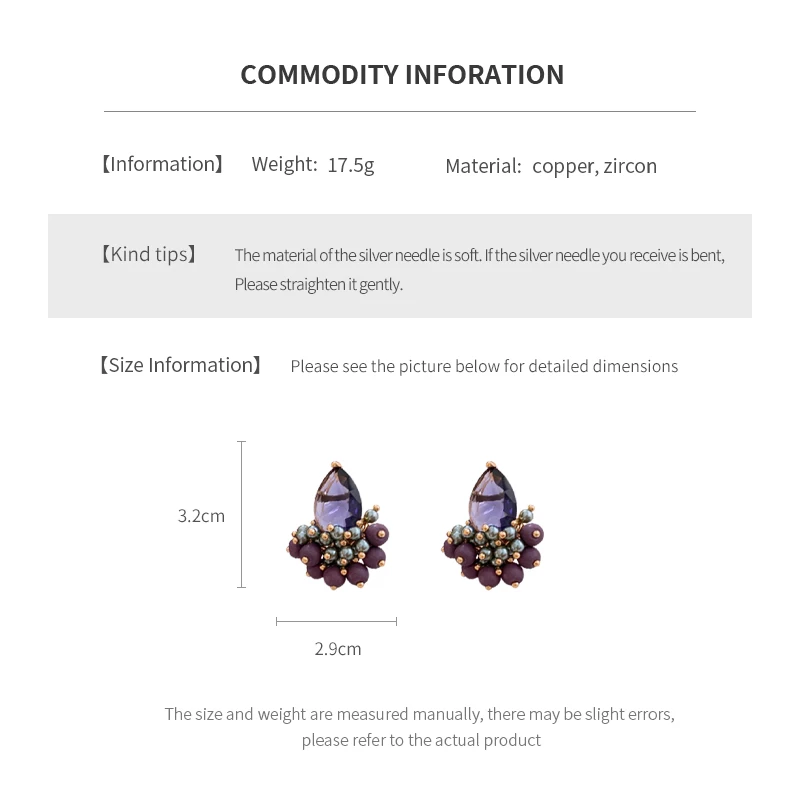 خمر الأرجواني الزركون مطرز وأقراط للنساء الرجعية ش...