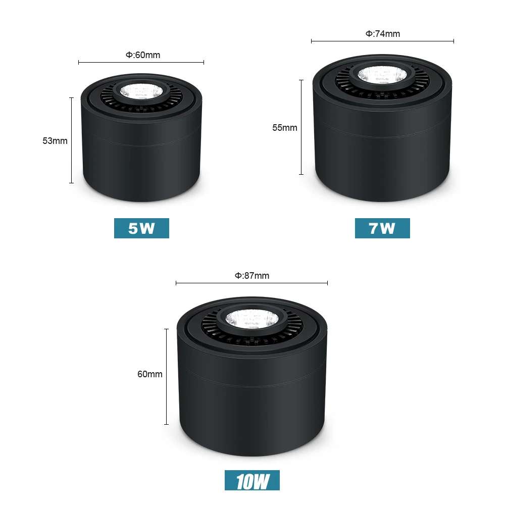 표면 장착 LED 통 AC110V/220V 천장 조명 회전식 COB 스포트라이트 5W 7W 10W 110V220V 실내 홈 장식