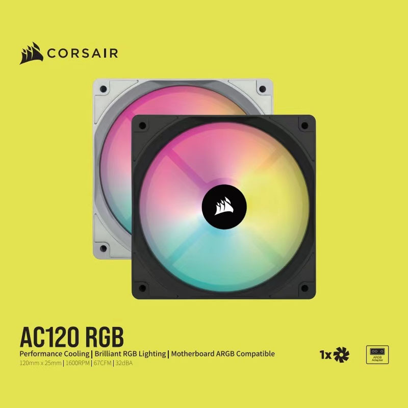 CORSAIR AC120 RGB Fan DC 12V PWM-4PIN And 5V 3PIN ARGB connector High-performance 120mm PWM Cooling Fan Black/White Single Pack