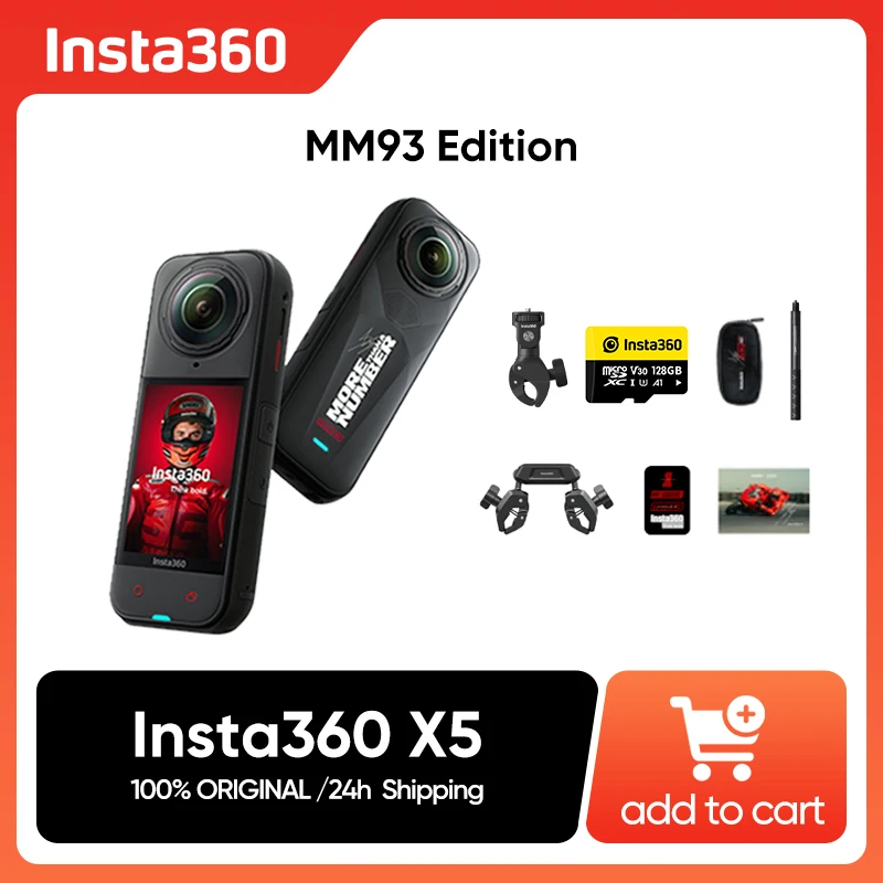Insta360 X5 MM93 챔피언십 에디션: 방수 8K 360 카메라, 저조도 성능, 보이지 않는 셀카봉, 교체 가능