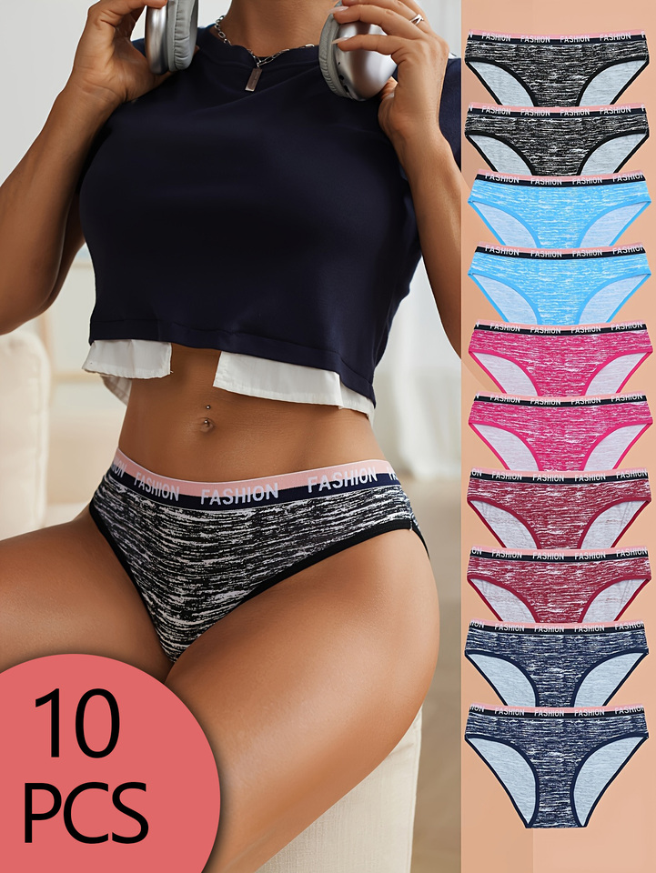 10-piece low-waist triangular briefs with letter belts, comfortable, casual and light luxury women's briefs full of prints